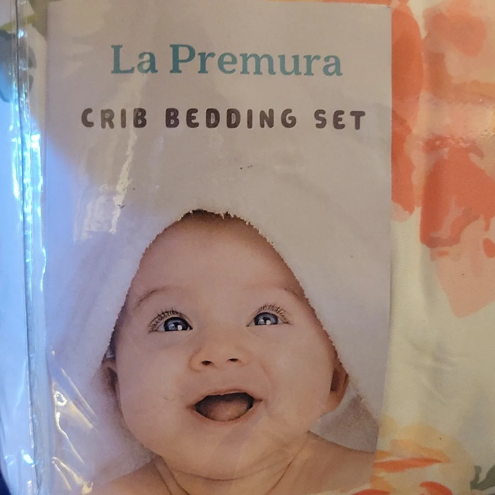 La Premura 2pc watercolor floral comforter bed skirt pastel pink crib size New …